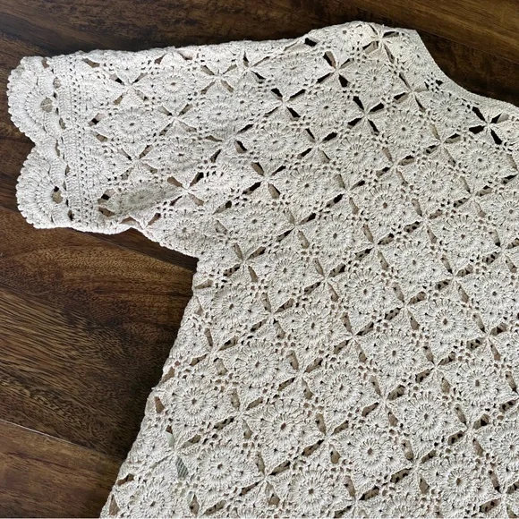 Sezane Dorine Crochet Top 100% Cotton Large Beige Lace Cottagecore Grandmacore - Picture 9 of 14